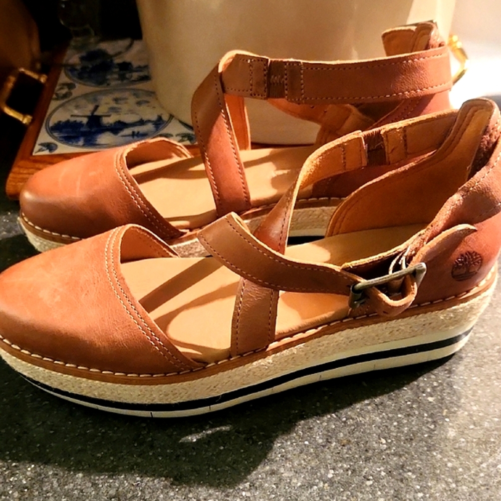 Timberland's Brown Genuine Leather Platform Sandals Espidrills Boho